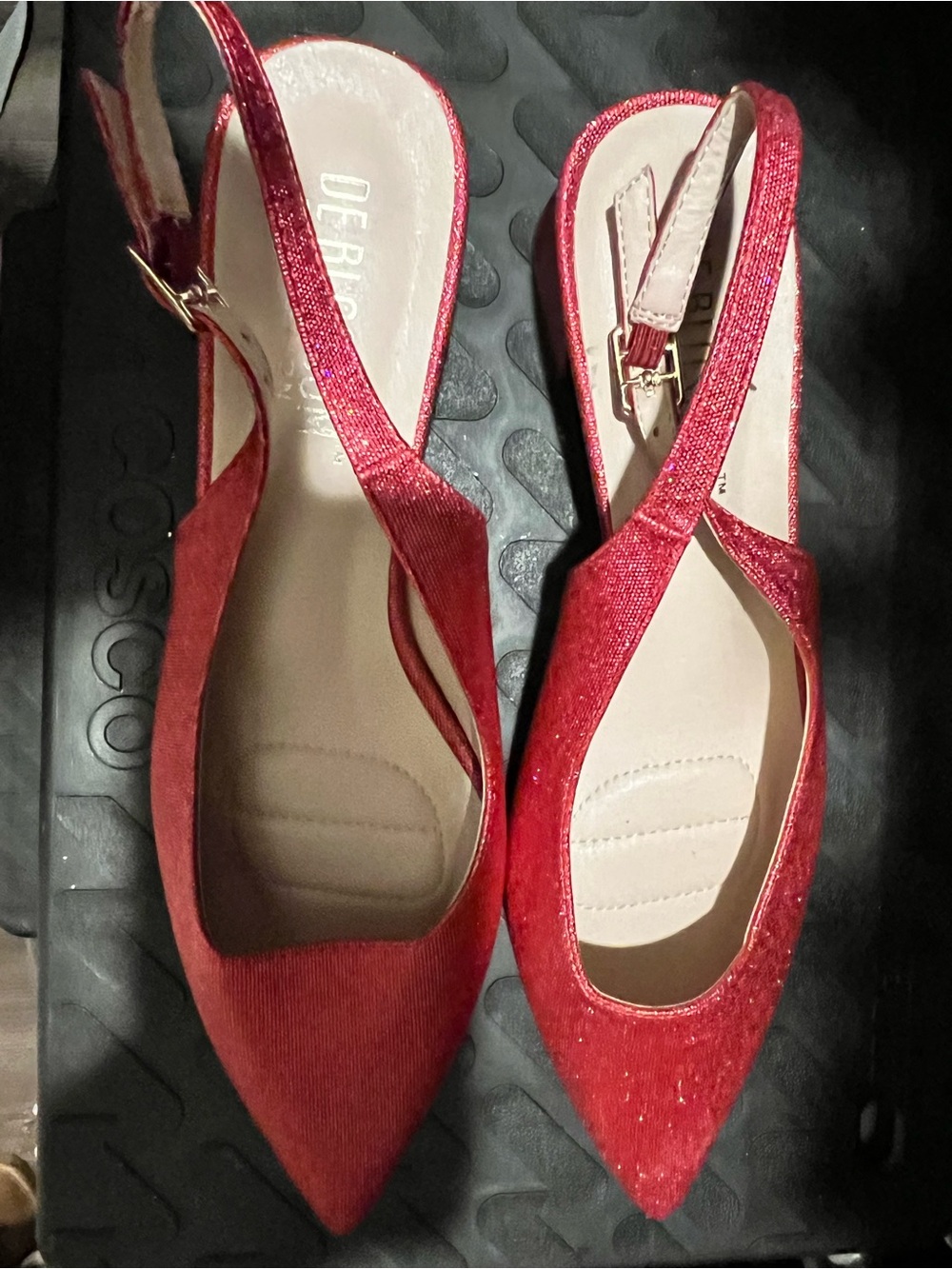 Red Pointed Slingback Flats with Cushioned Insole